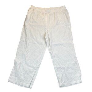 Jessica London Womens Pants 26W White Linen-Blend Wide Leg Casual Pull On Summer